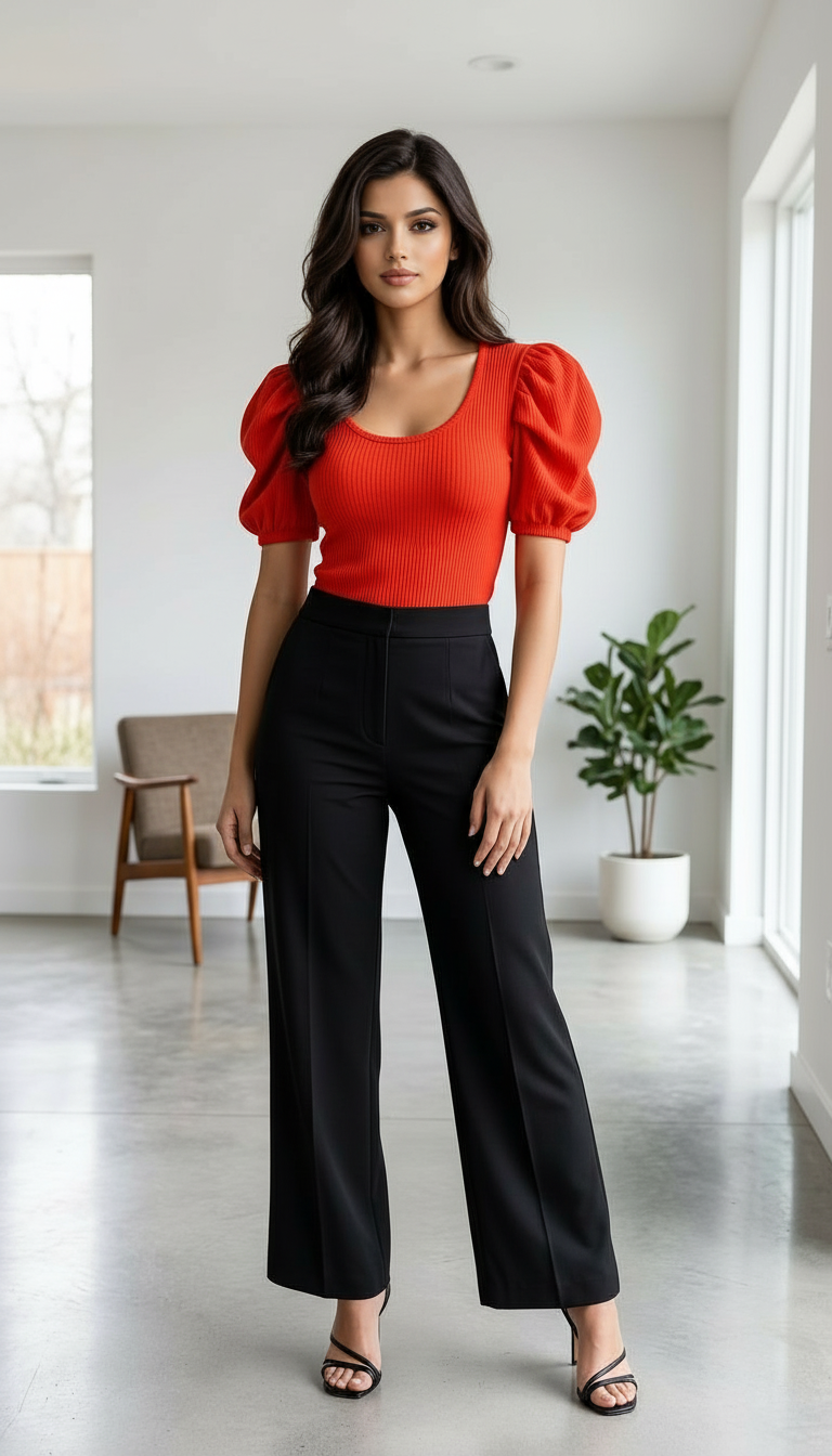 Elegant Puff Sleeve Top view 3