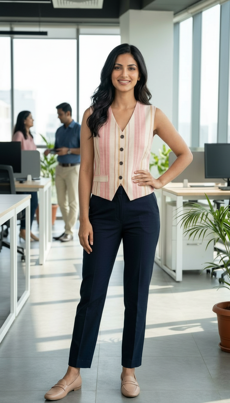 Striped Button-Up Vest Top view 3