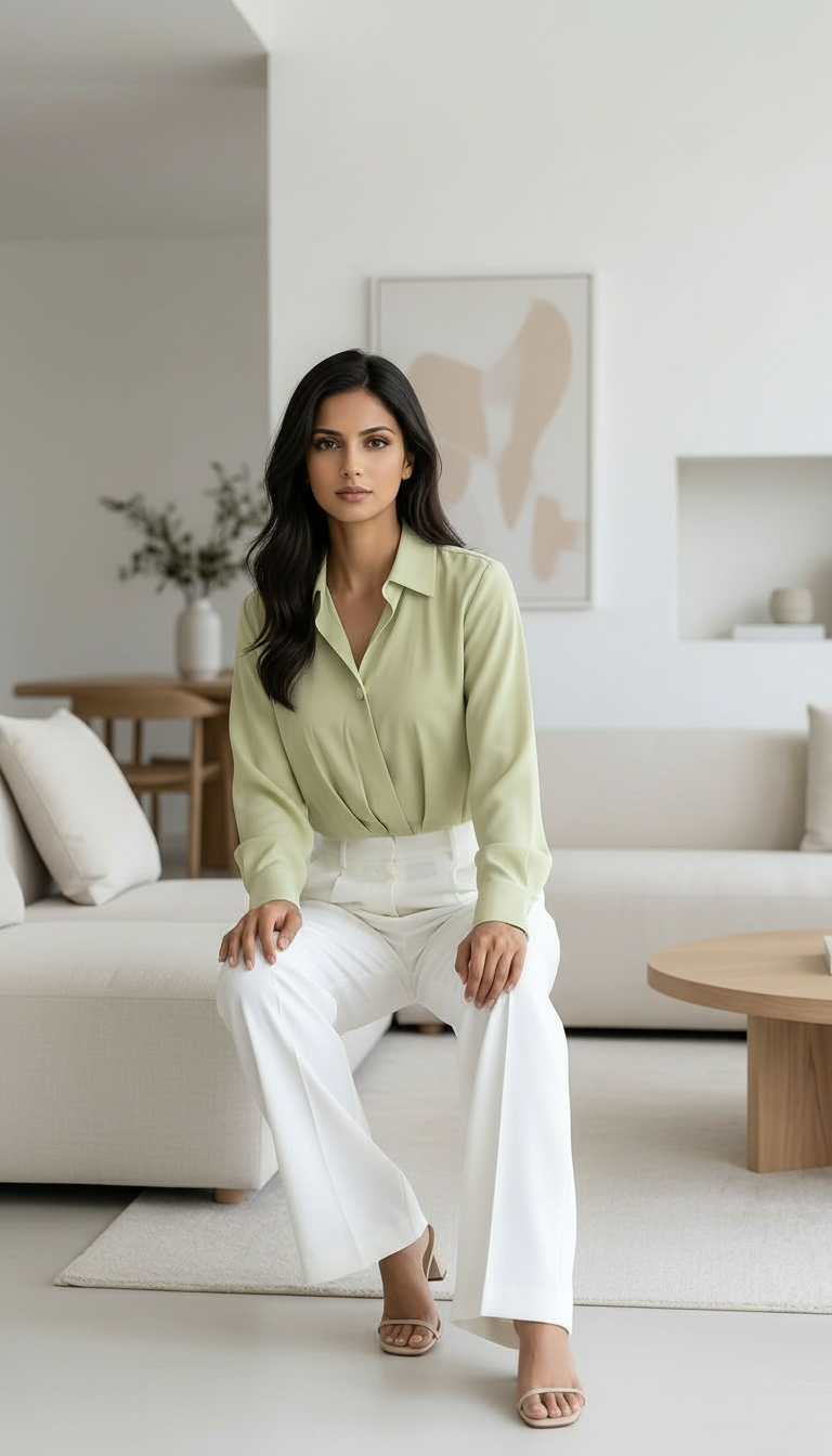 Olive Button-Up Crop Shirt view 5