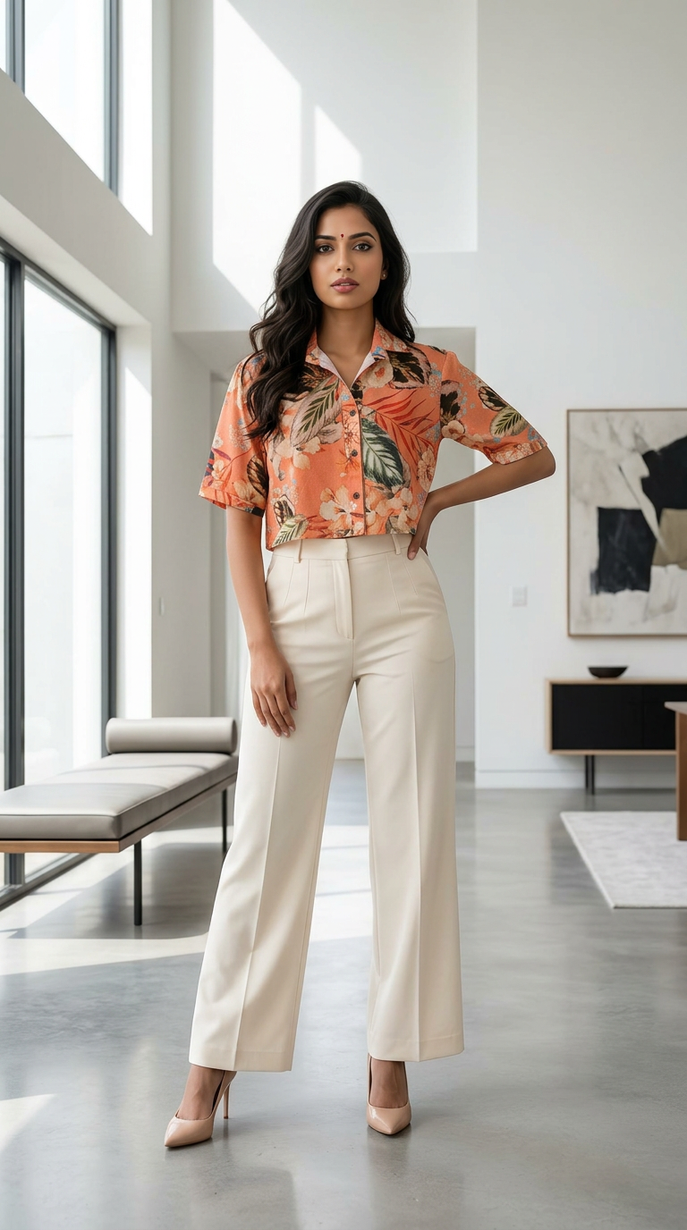 Flower Print Crop Shirt view 7