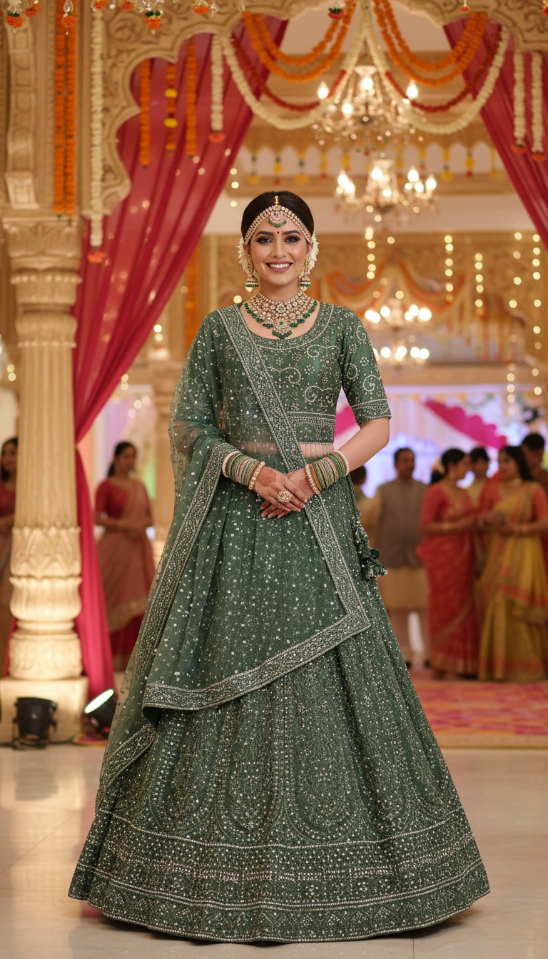 Embroidered Green Lehenga