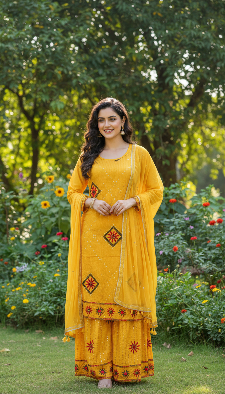Embroidered Yellow Kurta Set