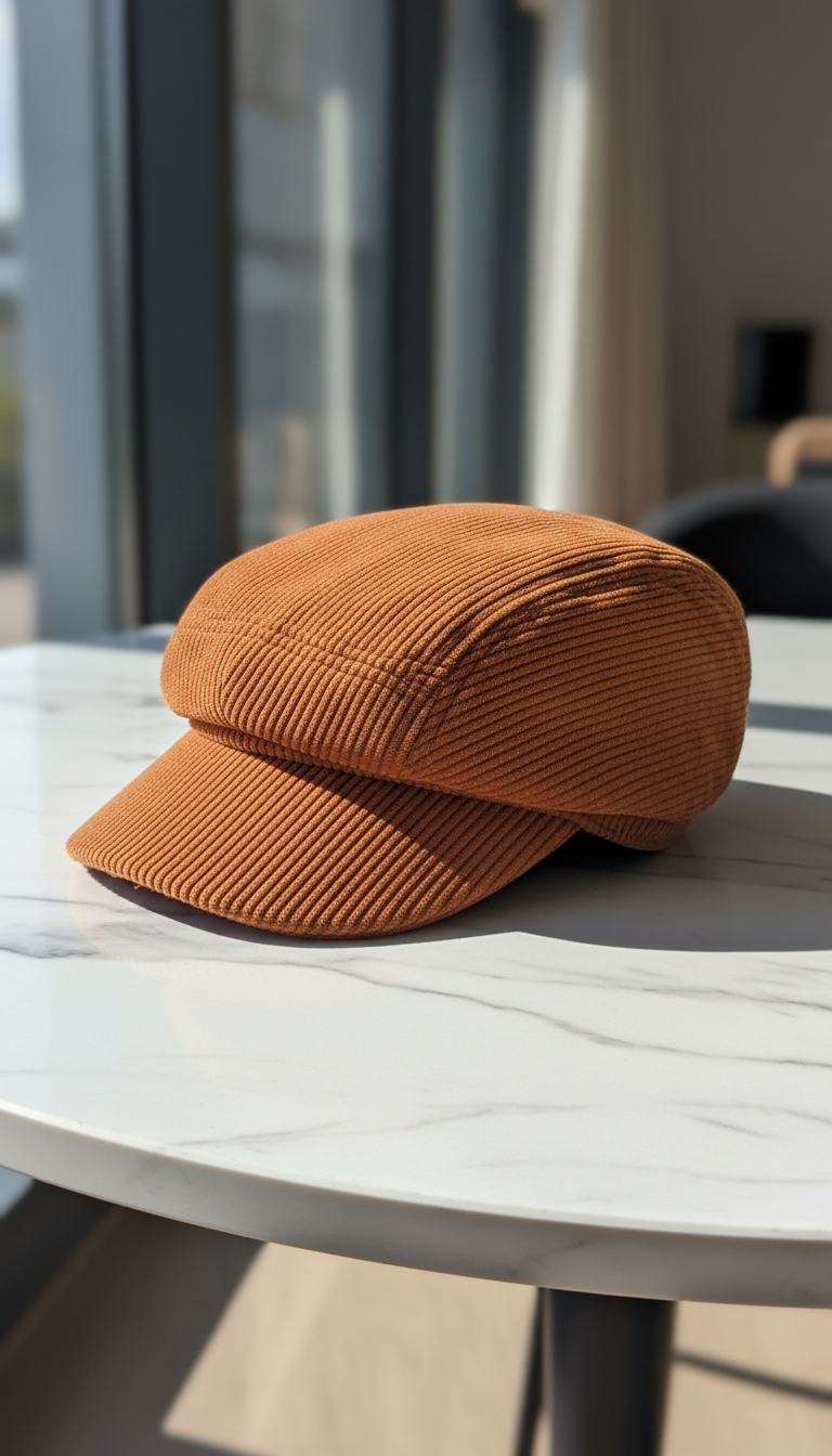 Textured Orange Corduroy Cap