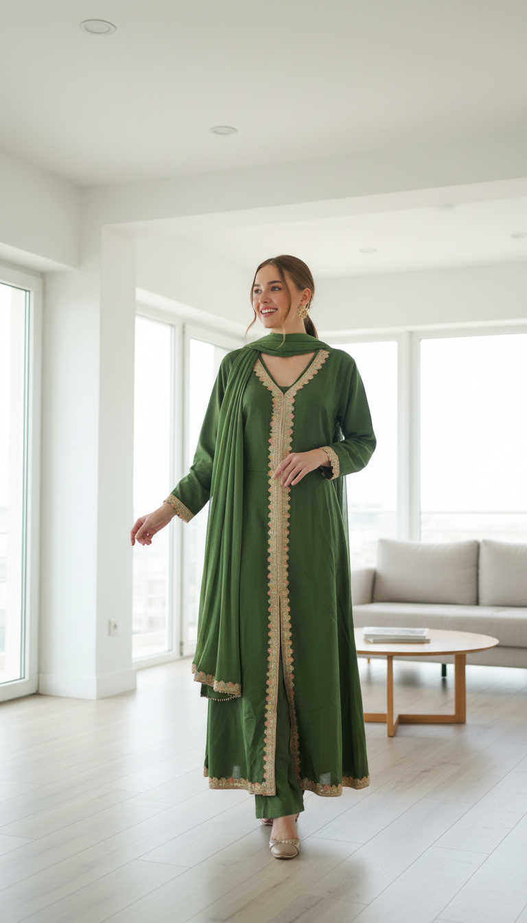 Embroidered Green Kurta