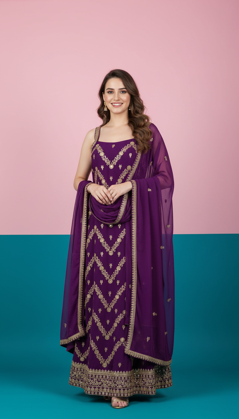 Embroidered Purple Dress
