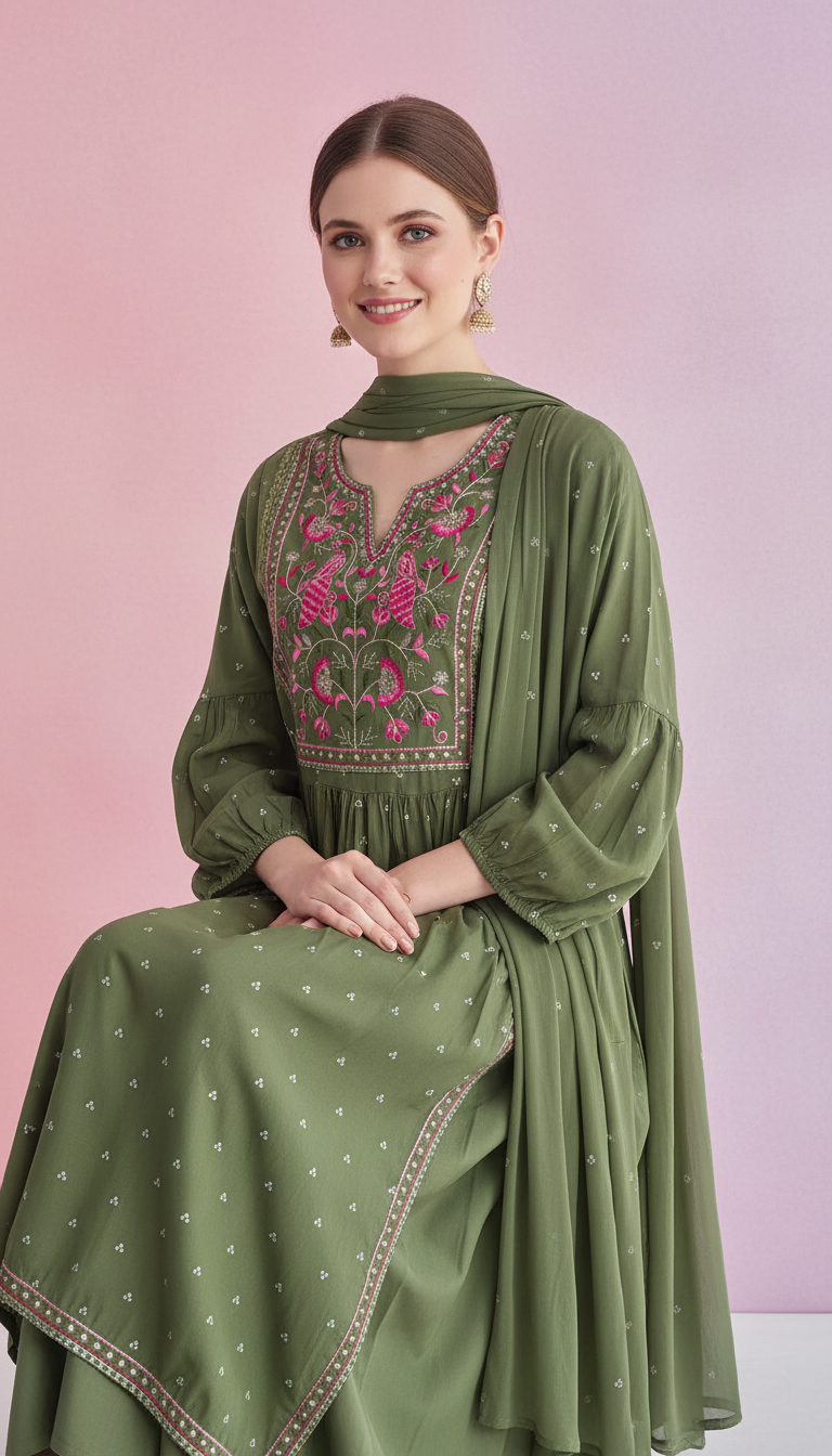 Designer Green Anarkali Suit view 2