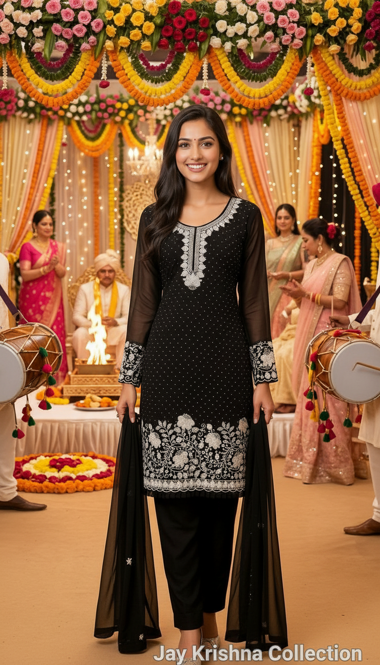 Jay Krishna Black Anarkali Suit