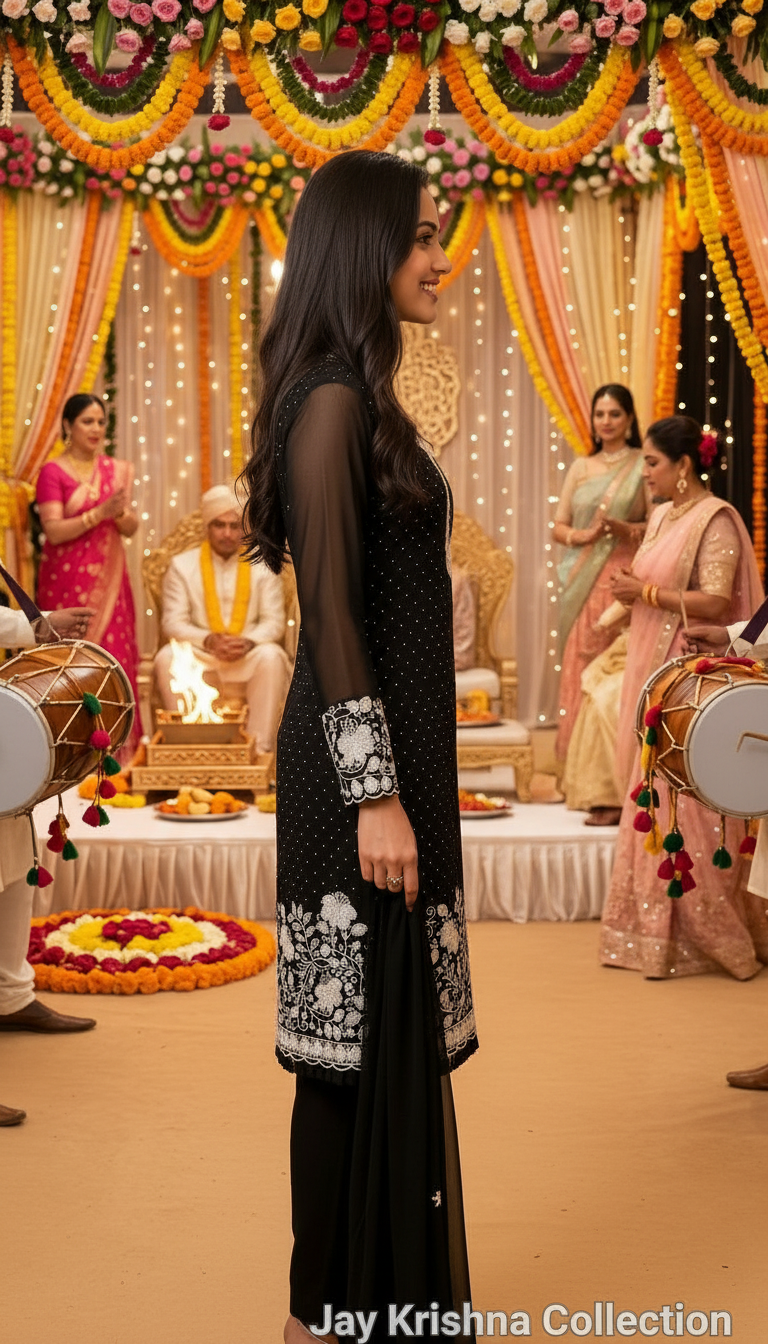 Jay Krishna Black Anarkali Suit view 3