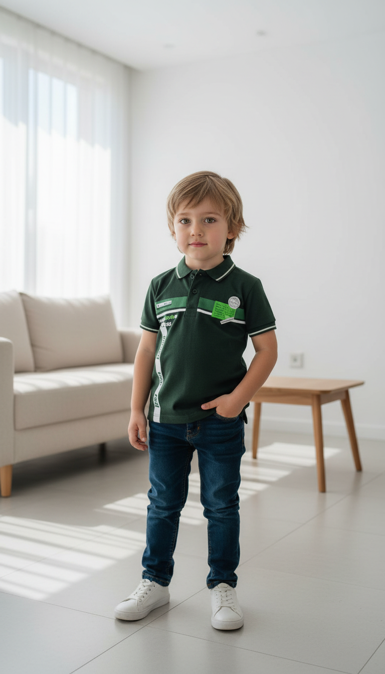 Kids Polo T-Shirt - Green view 2