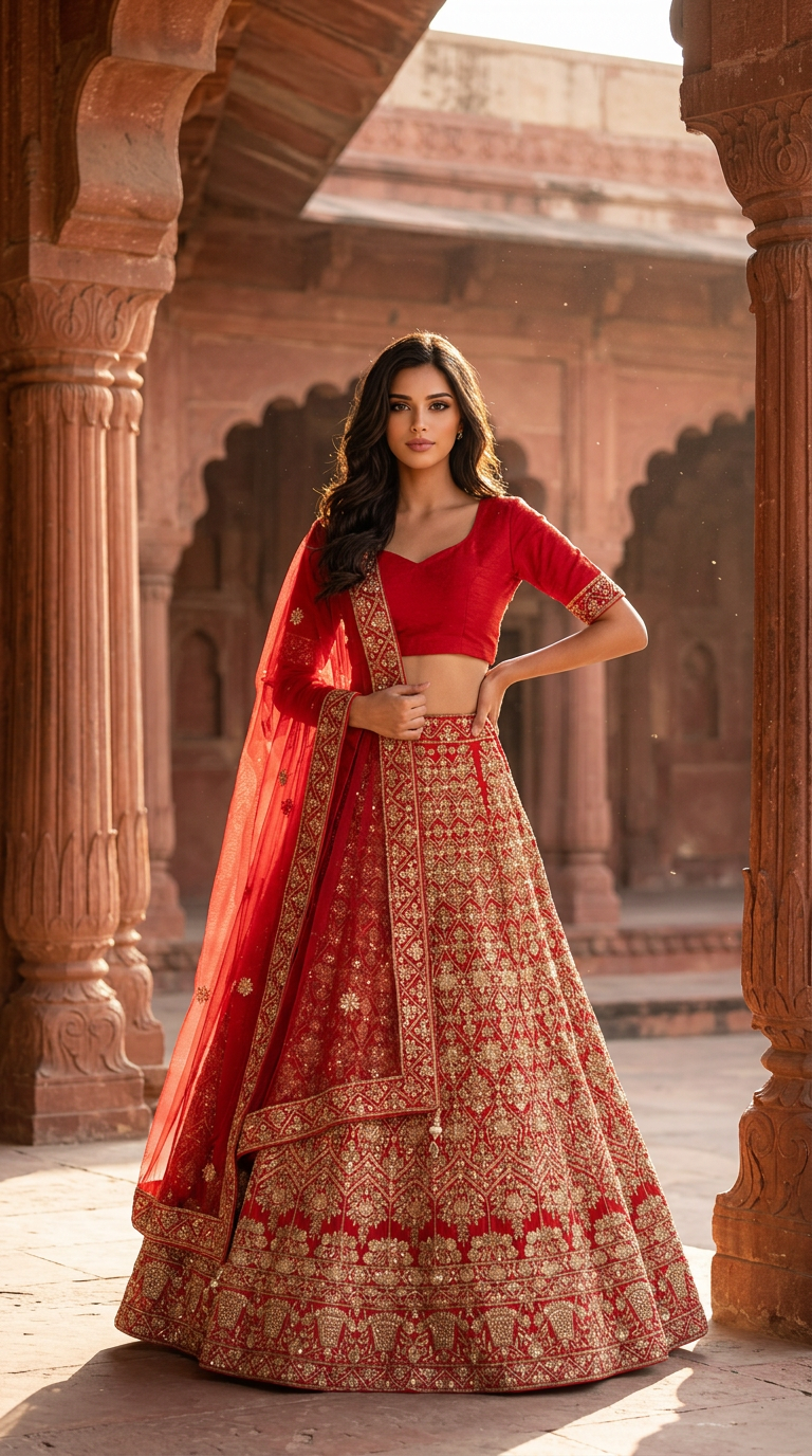 Red Embroidered Bridal Lehenga