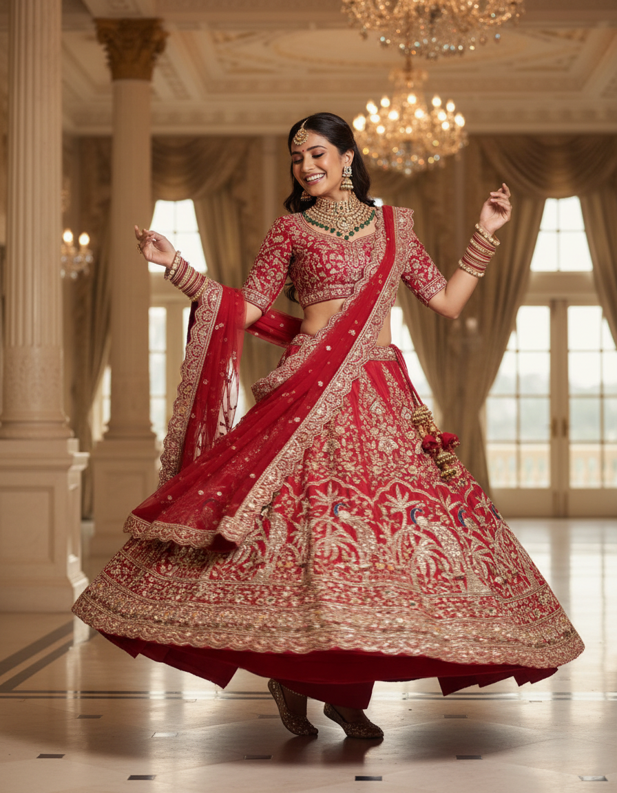 Embroidered Red Bridal Lehanga