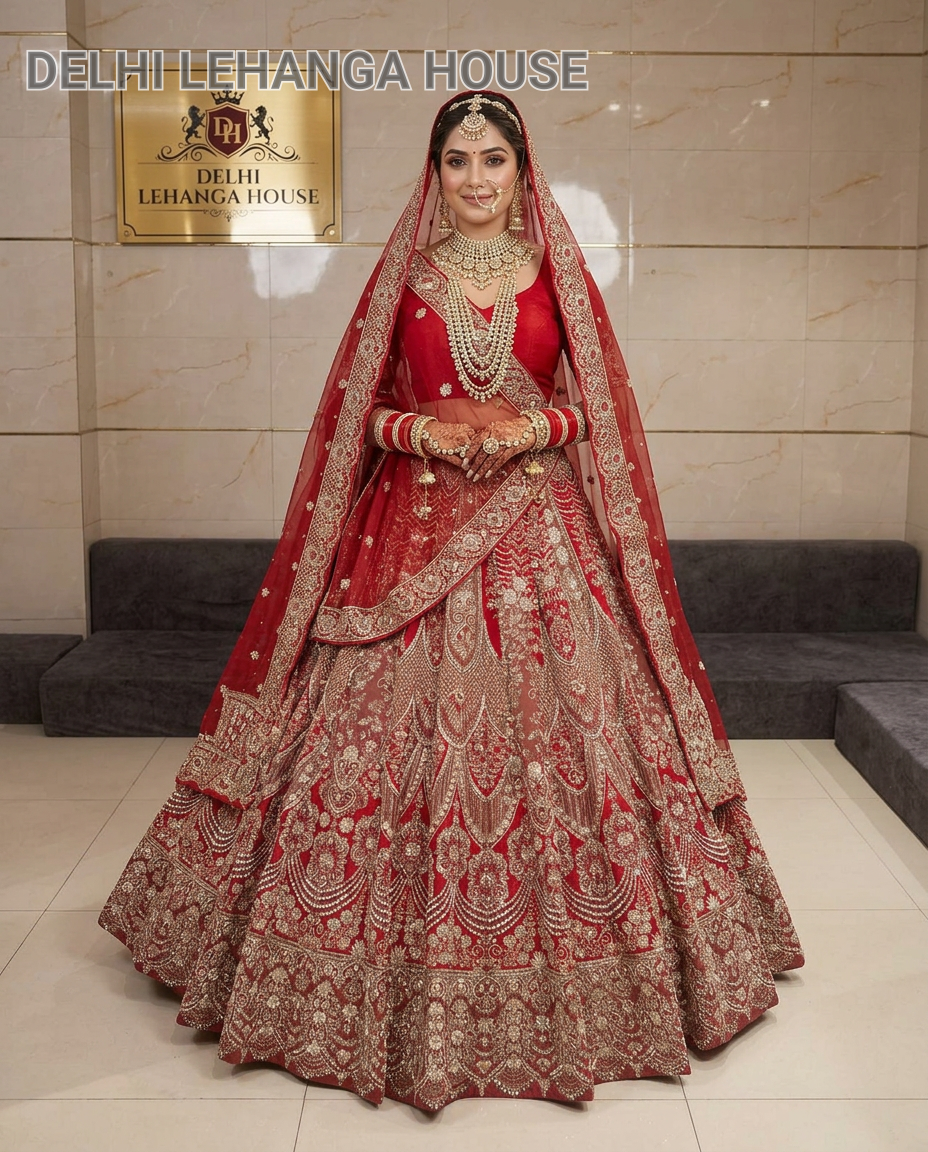 Red Tissue Bridal Lehenga