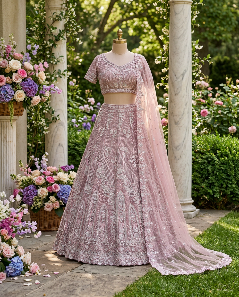 Embroidered Pink Lehenga