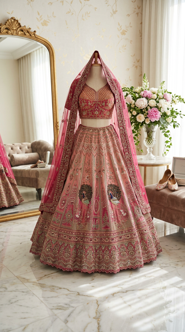 Elegant Omeray Embroidered Bridal Lehenga