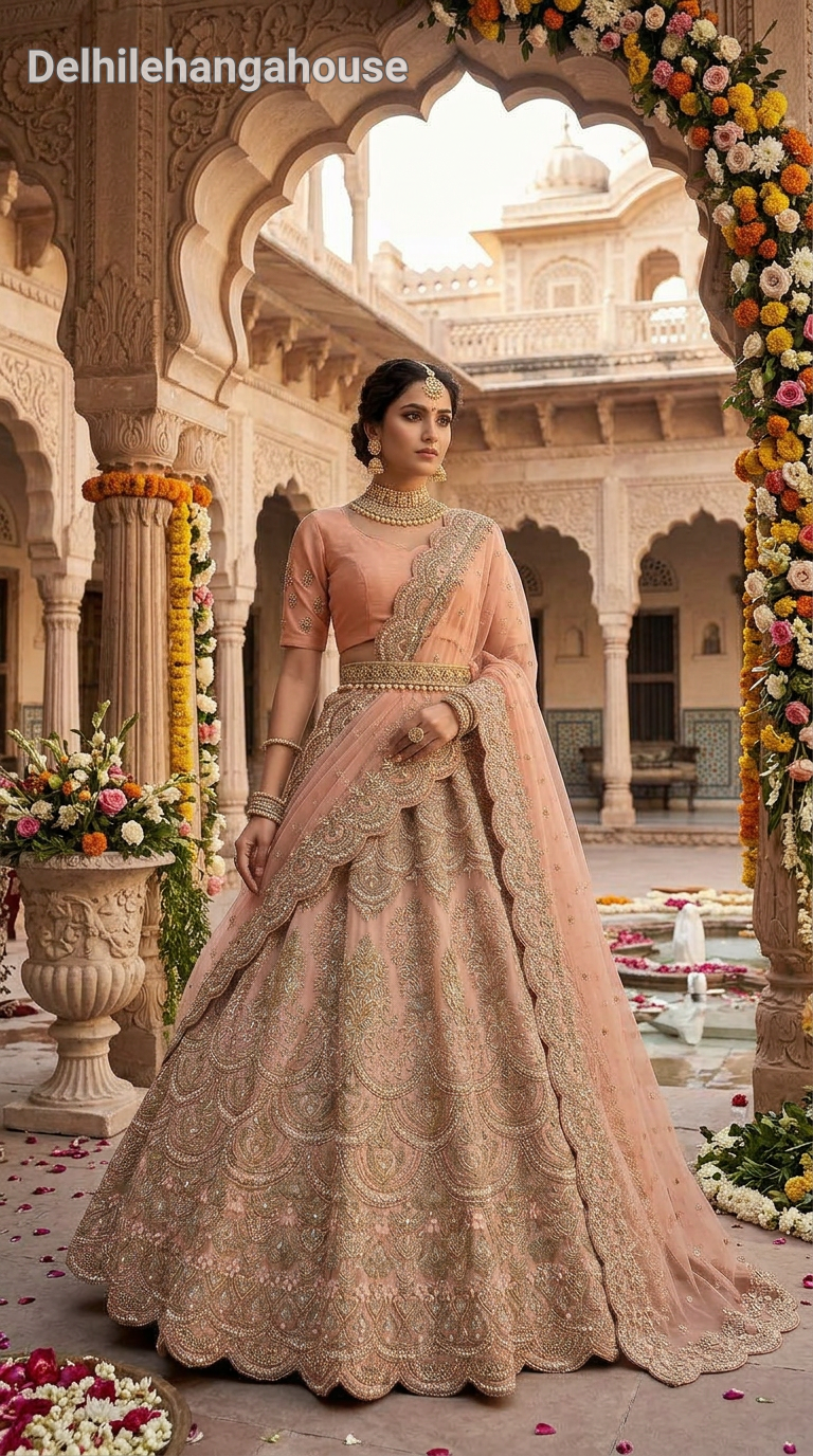 Embroidered Peach Bridal Lehenga