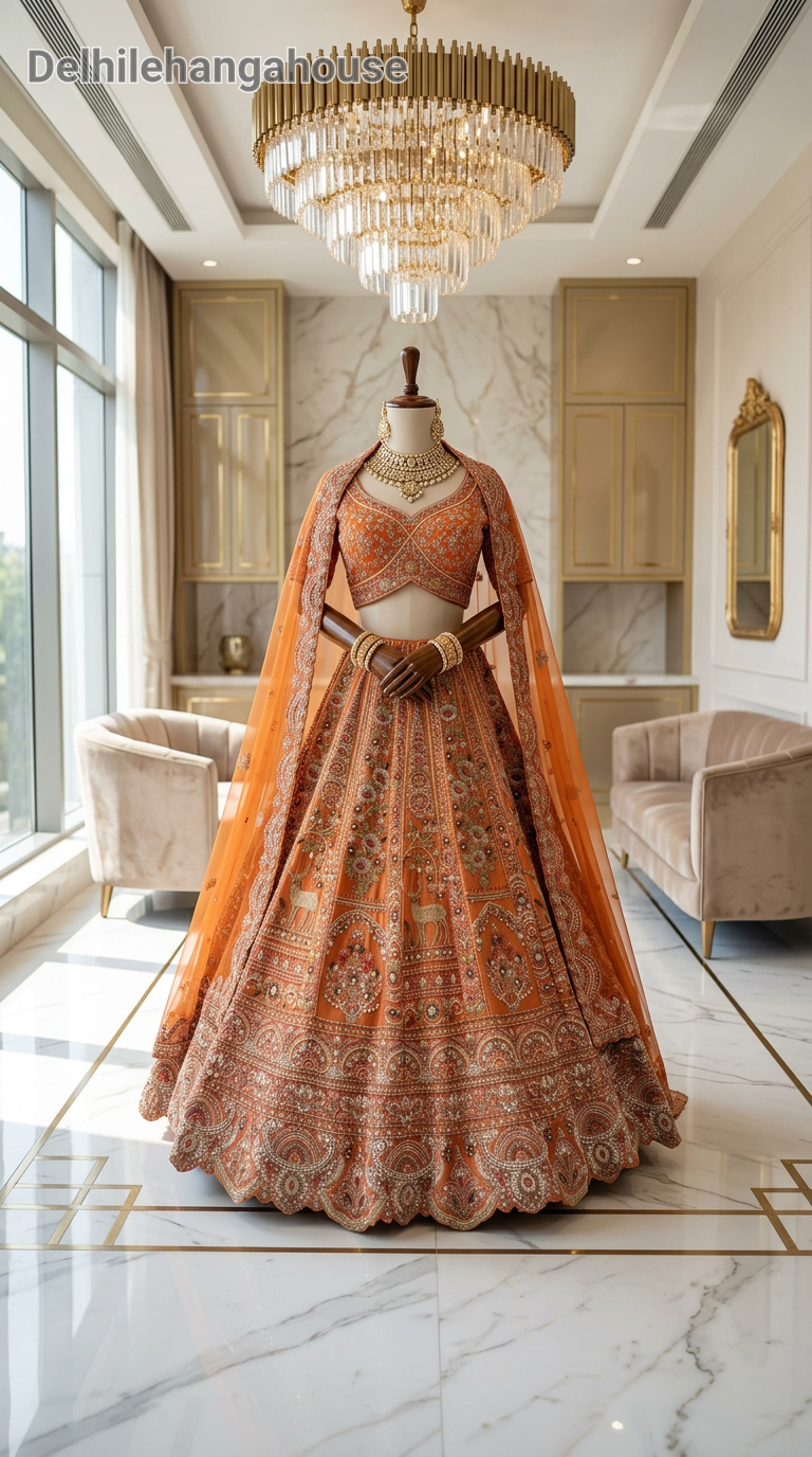 Embroidered Orange Lehenga
