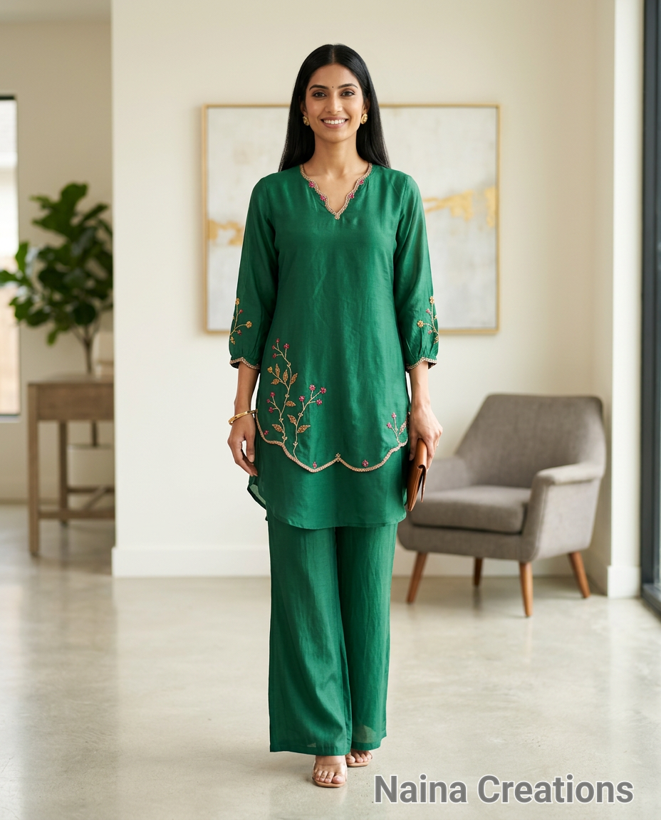Embroidered Green Cordset