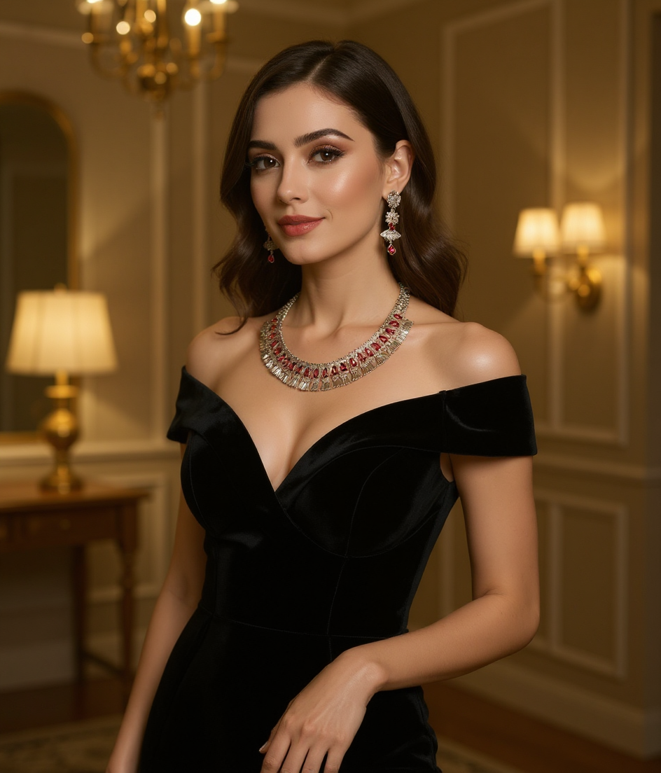 Ruby and American Diamond Necklace Set view 2