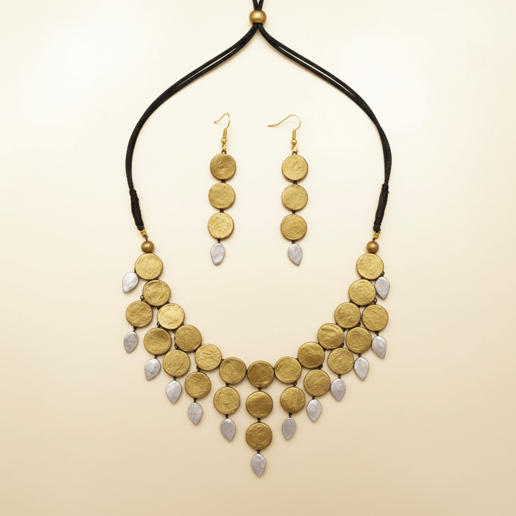 Gold and Silver Disc Necklace Set