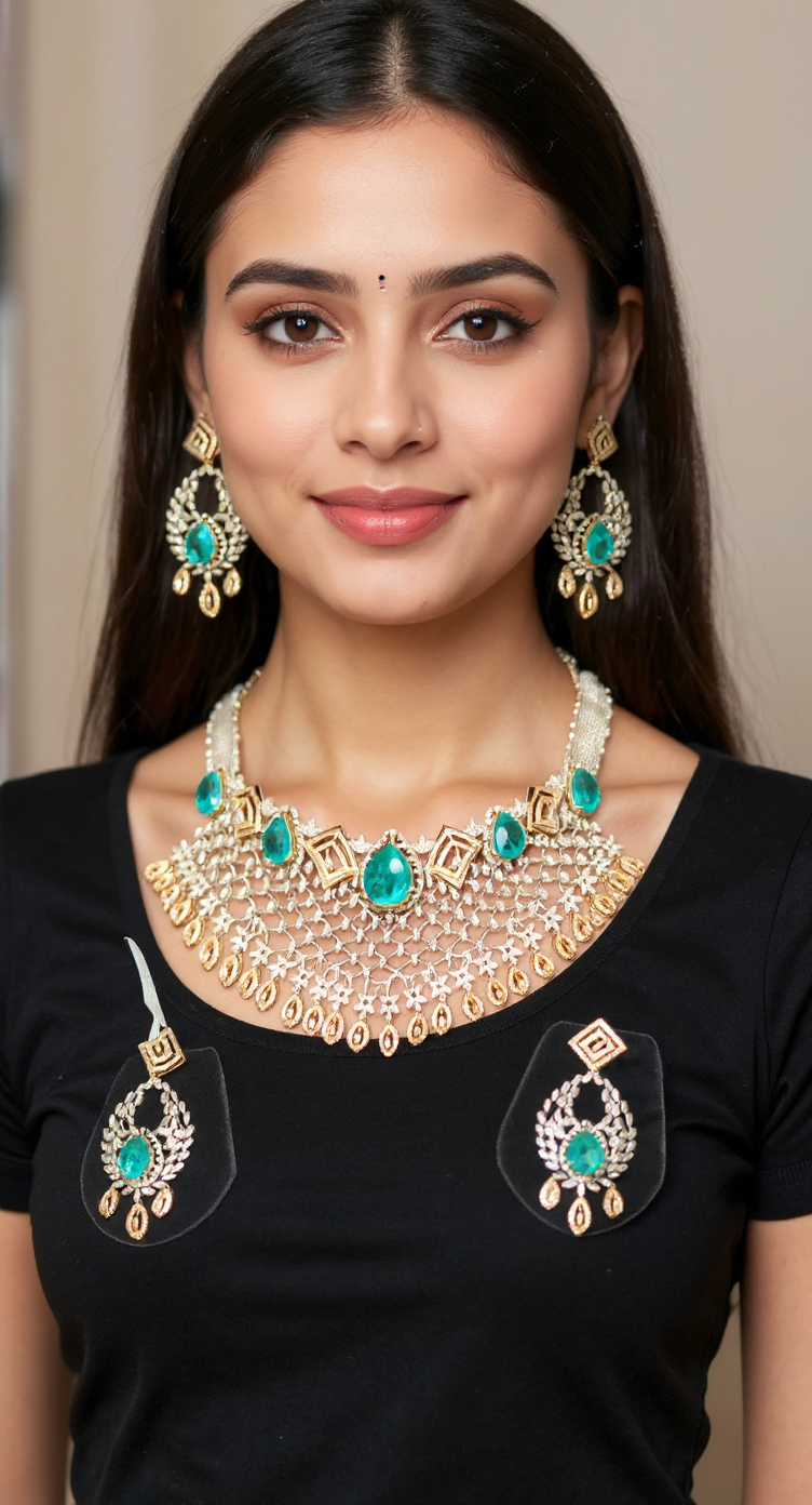 Emerald and Silver Necklace Set view 2