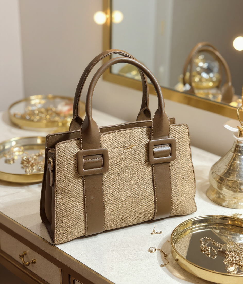 Brown Woven Handbag Premium