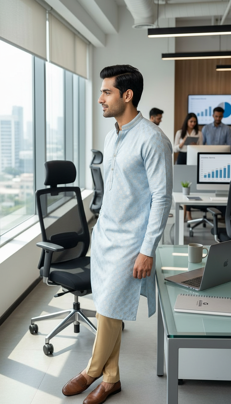 Mens Light Blue Kurta view 2