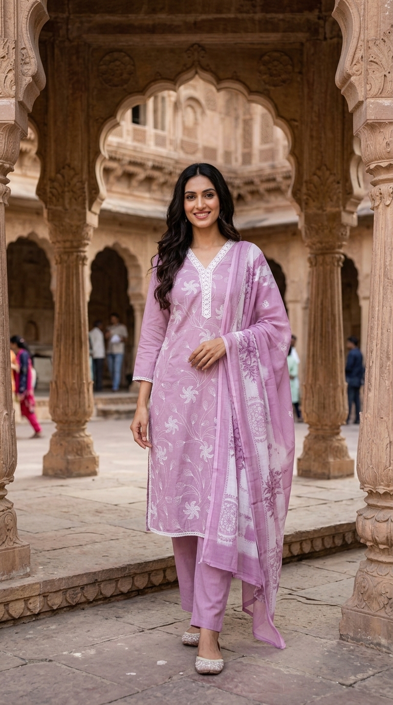 Embroidered Cotton Salwar Set view 7