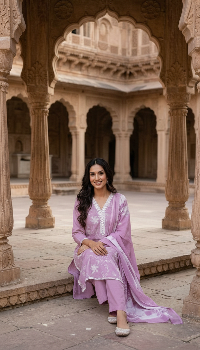 Embroidered Cotton Salwar Set view 6