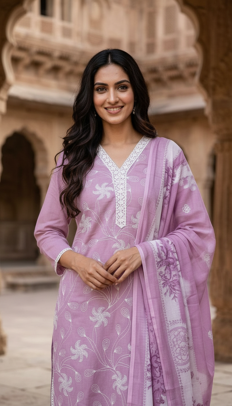 Embroidered Cotton Salwar Set view 5