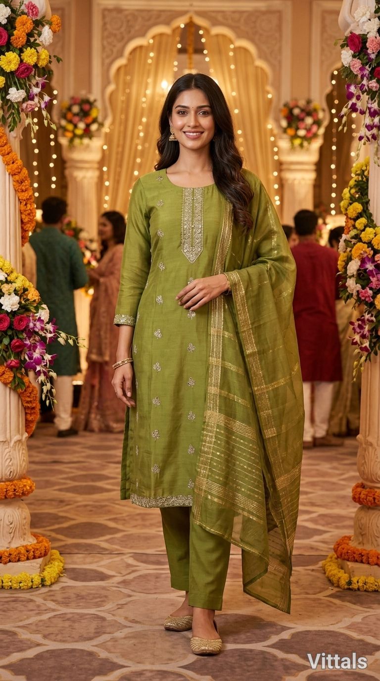 Vittals Green Cotton Silk Salwar Set view 6