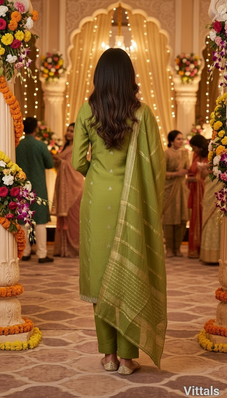 Vittals Green Cotton Silk Salwar Set view 4