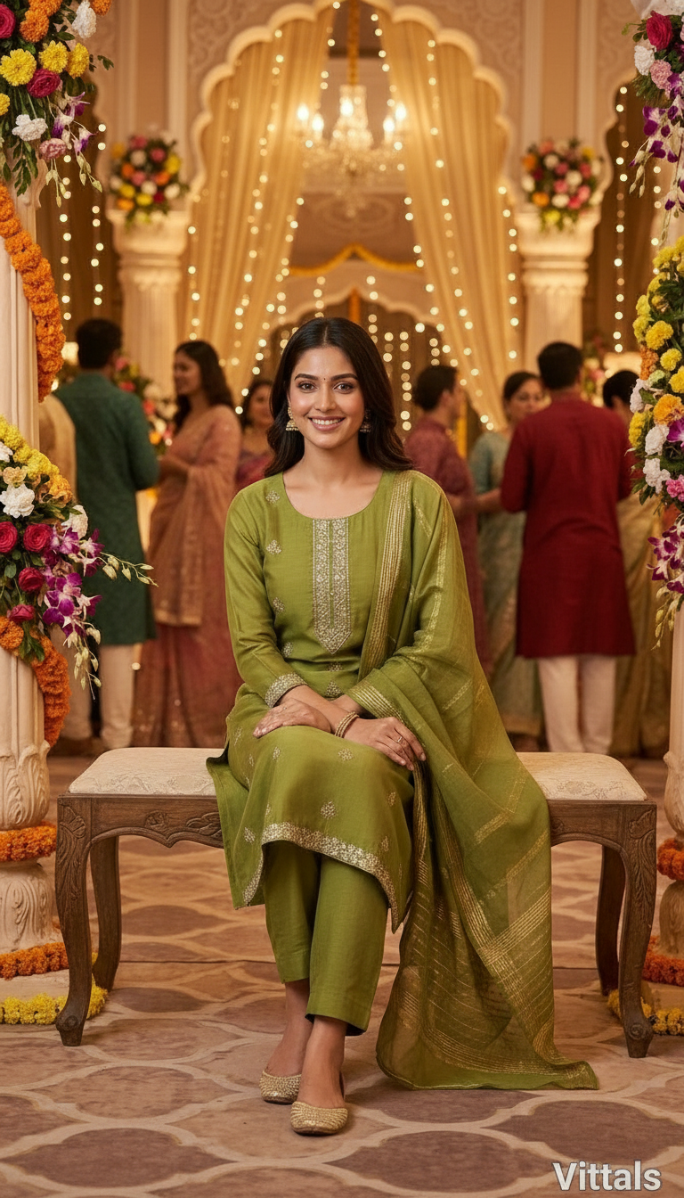 Vittals Green Cotton Silk Salwar Set view 5