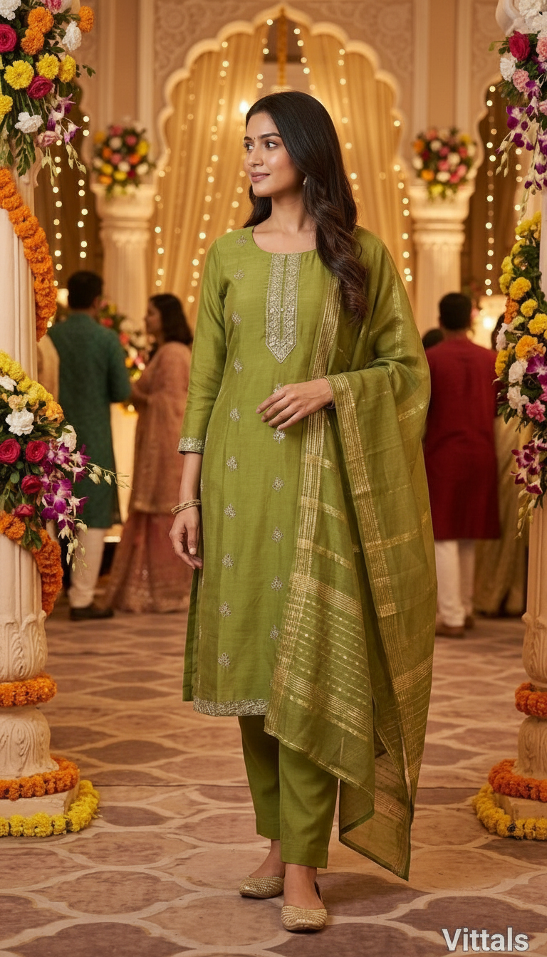 Vittals Green Cotton Silk Salwar Set view 2