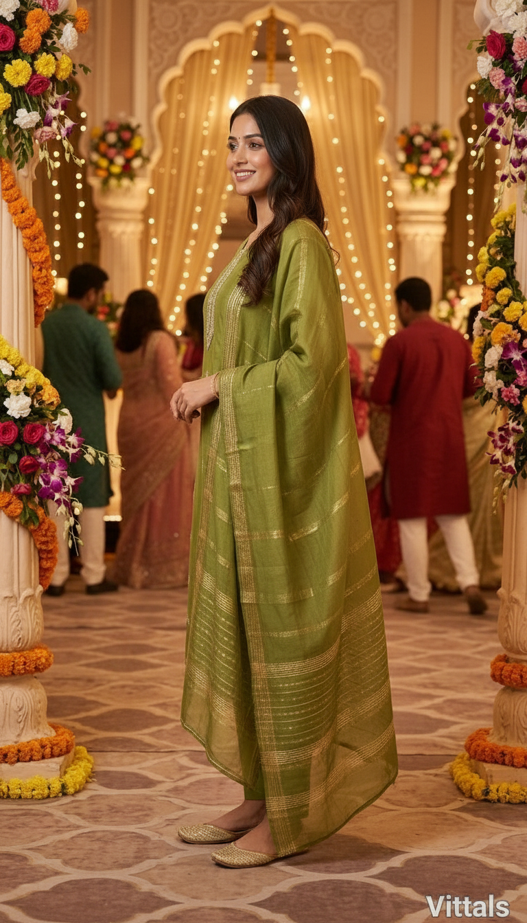 Vittals Green Cotton Silk Salwar Set view 3