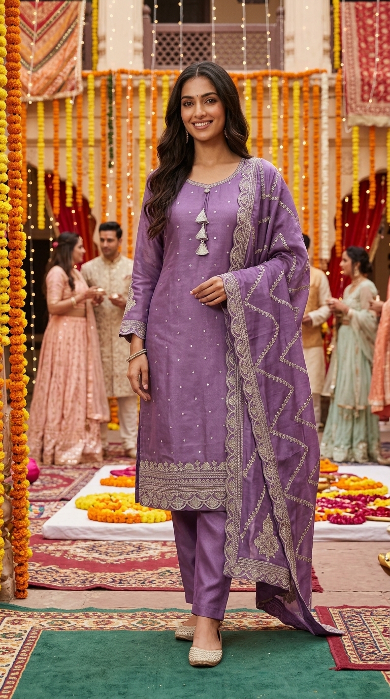 Purple Embroidered Salwar Set view 6
