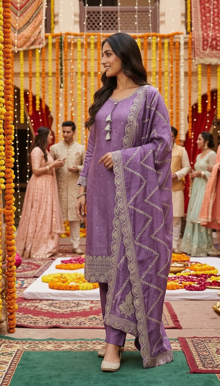 Purple Embroidered Salwar Set view 2