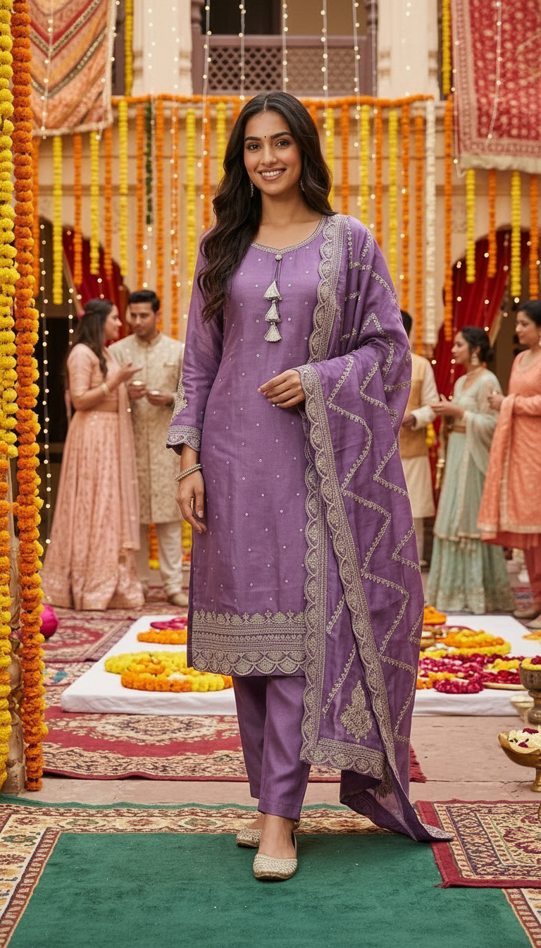 Purple Embroidered Salwar Set view 4
