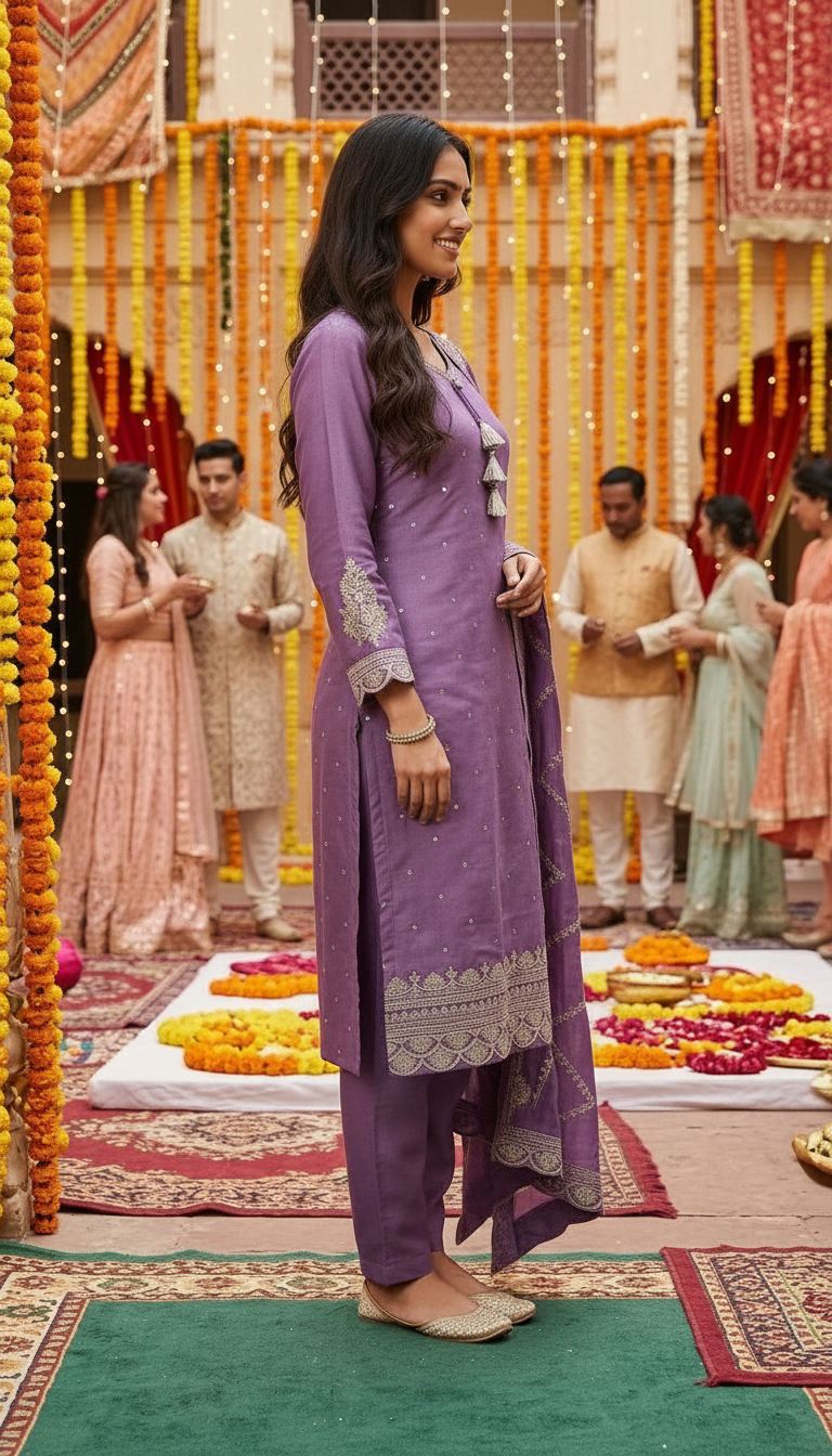 Purple Embroidered Salwar Set view 3