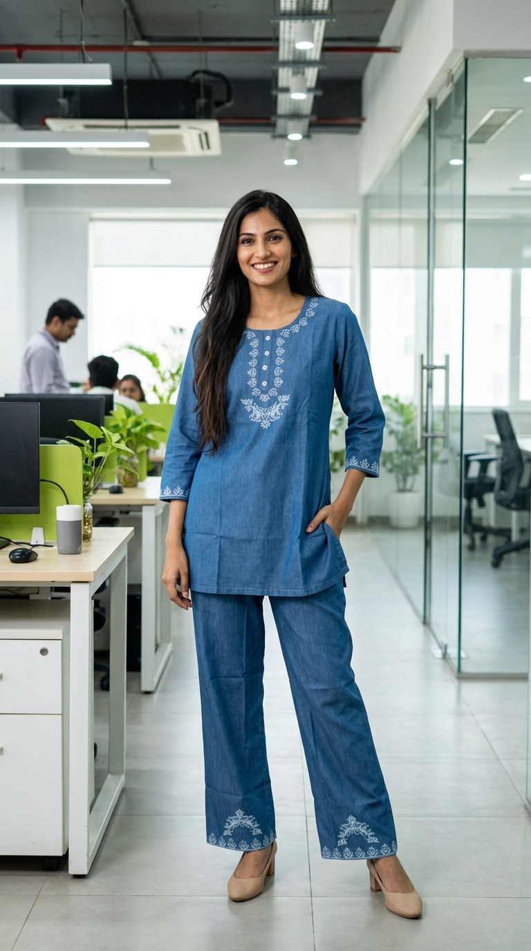 Jeans Denim Short Kurti Set view 4