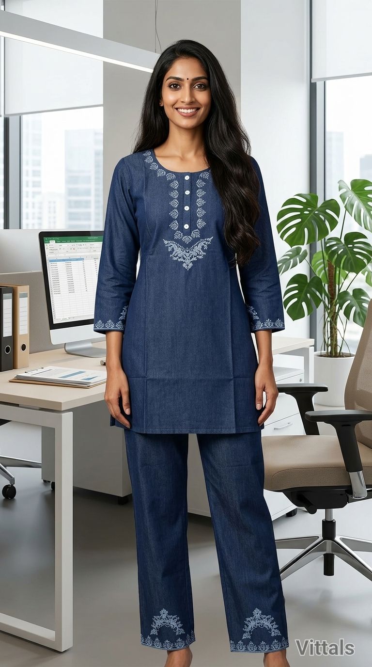 Vittals Denim Kurthi Set view 4