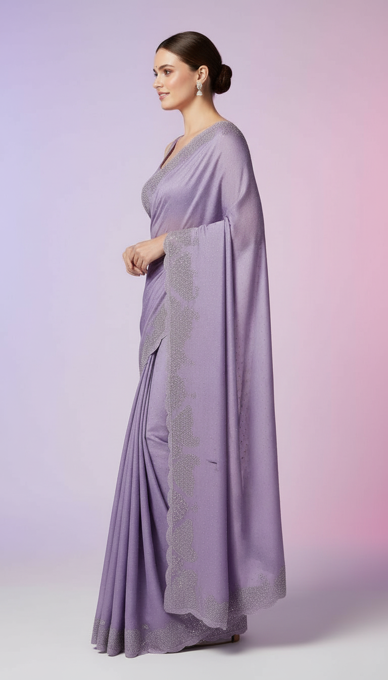 Elegant Stone Work Saree with Designer Embroidered Border view 2