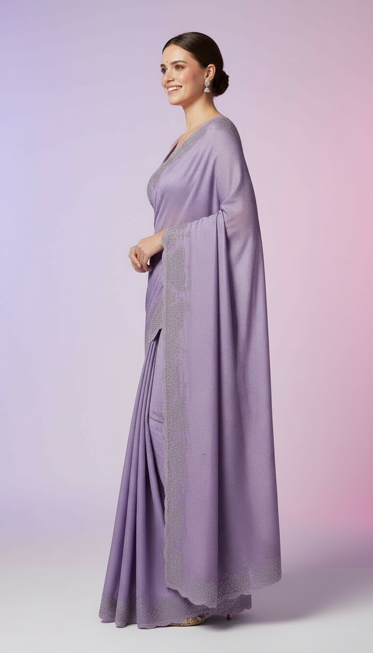 Elegant Stone Work Saree with Designer Embroidered Border view 4