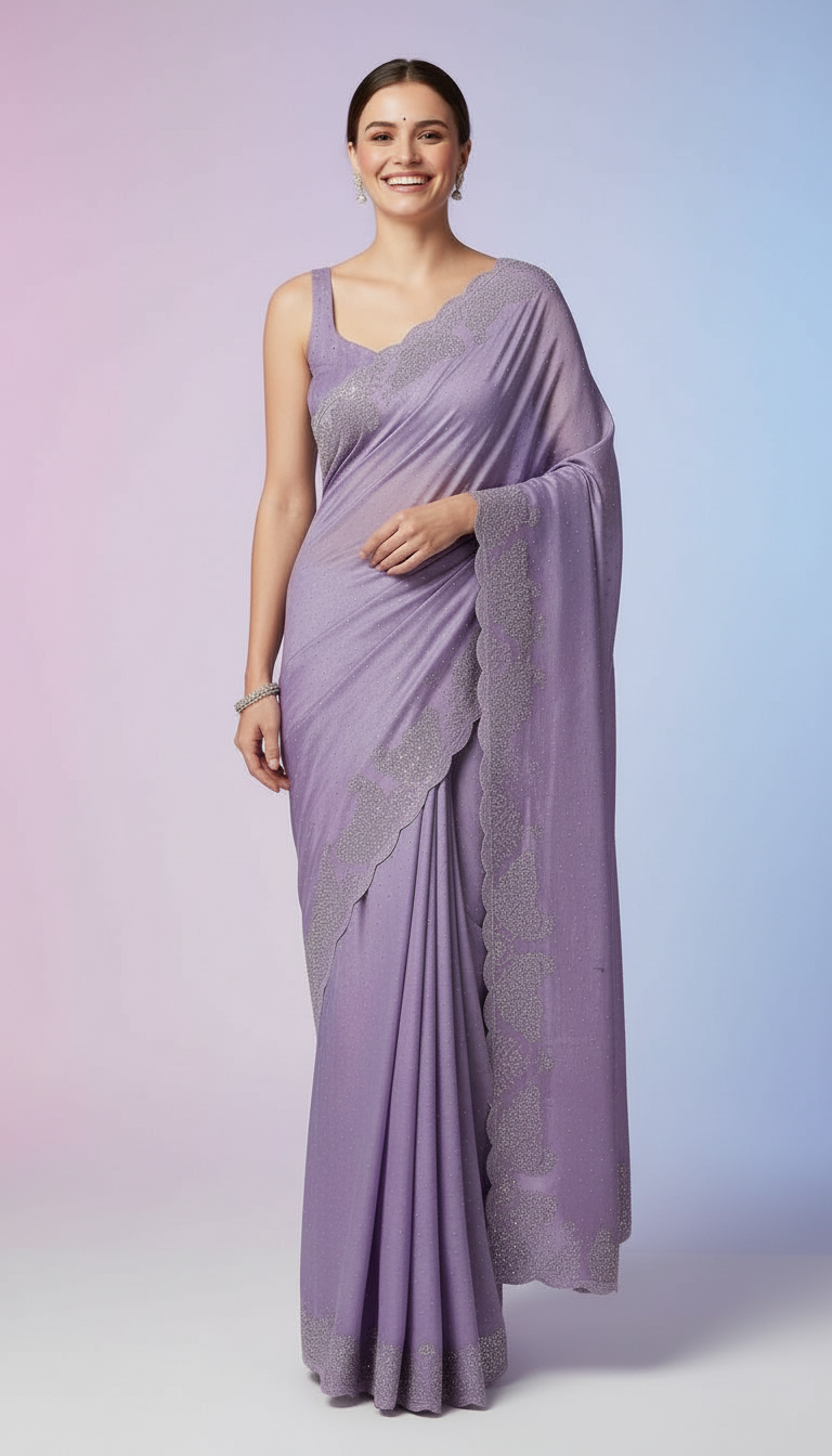 Elegant Stone Work Saree with Designer Embroidered Border