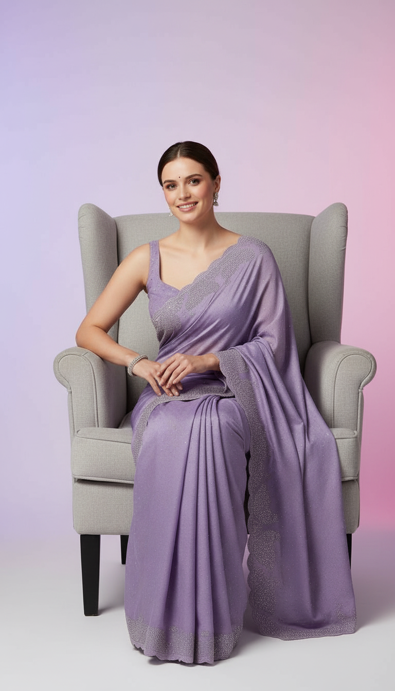Elegant Stone Work Saree with Designer Embroidered Border view 7