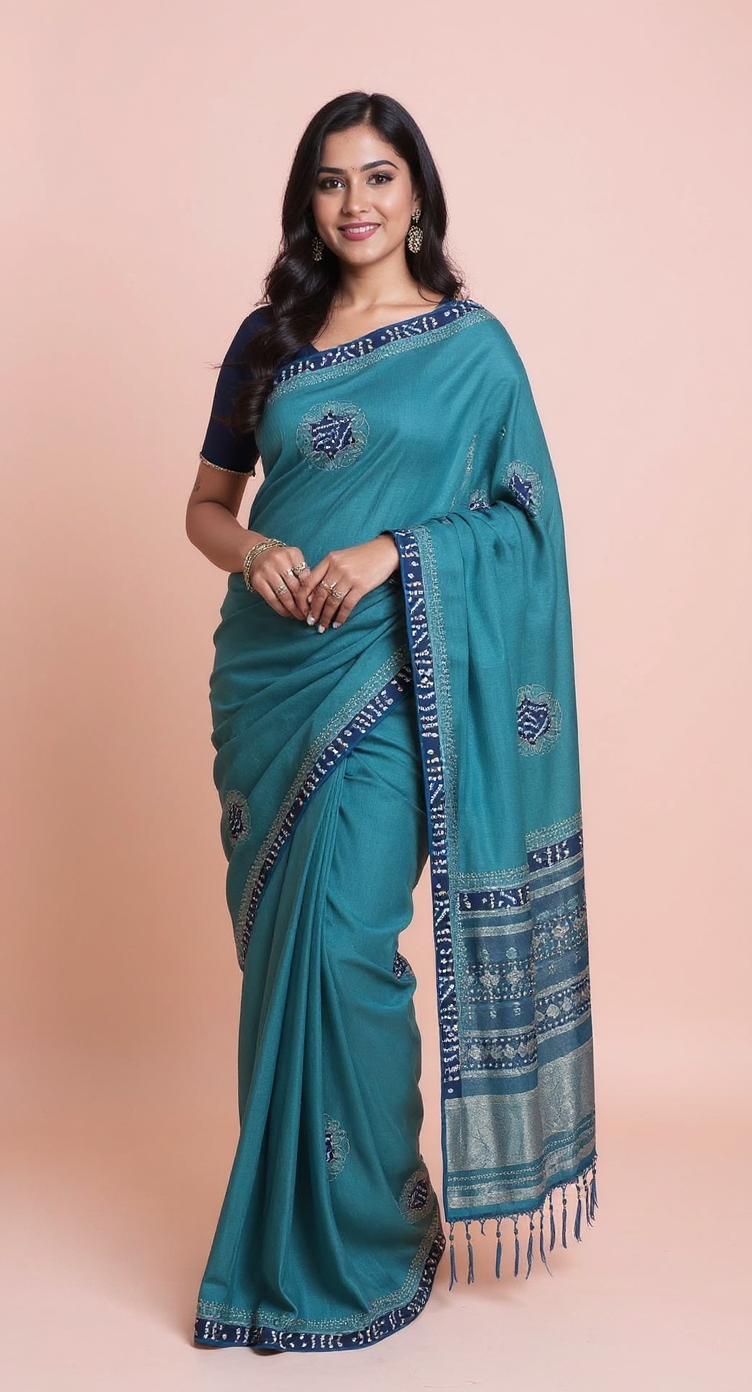 Elegant Textured Saree with Bandhani Border & Subtle Stone Work view 8
