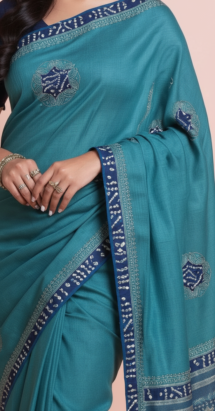 Elegant Textured Saree with Bandhani Border & Subtle Stone Work view 6