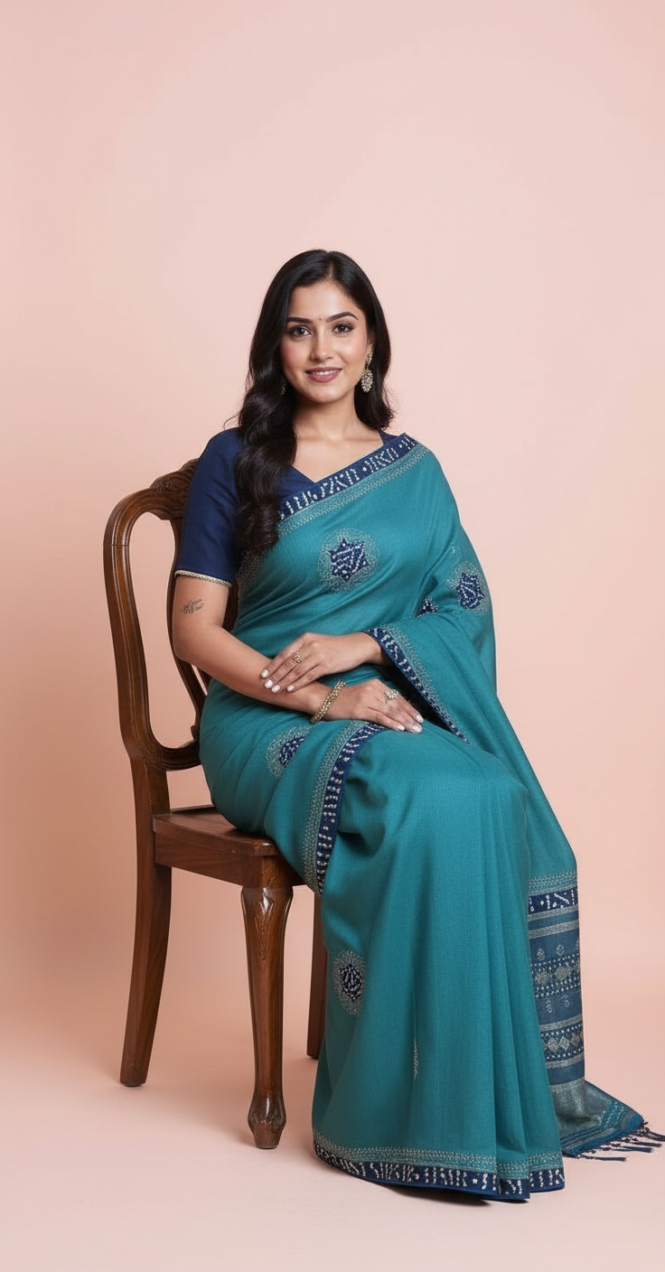 Elegant Textured Saree with Bandhani Border & Subtle Stone Work view 7