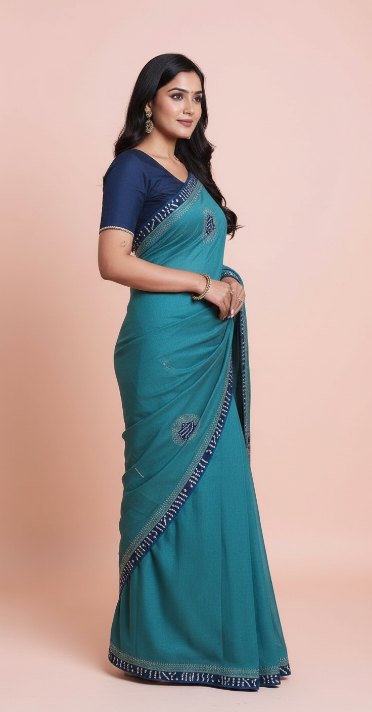 Elegant Textured Saree with Bandhani Border & Subtle Stone Work view 4