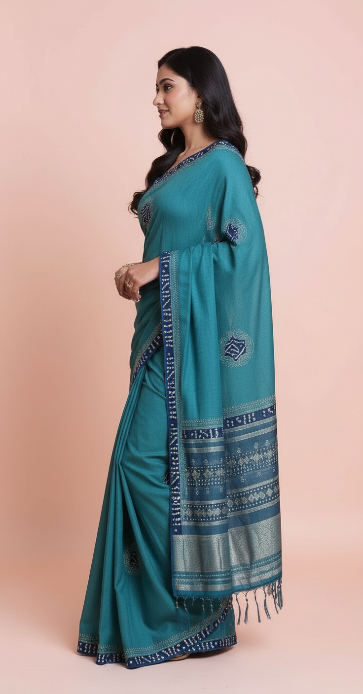 Elegant Textured Saree with Bandhani Border & Subtle Stone Work view 2
