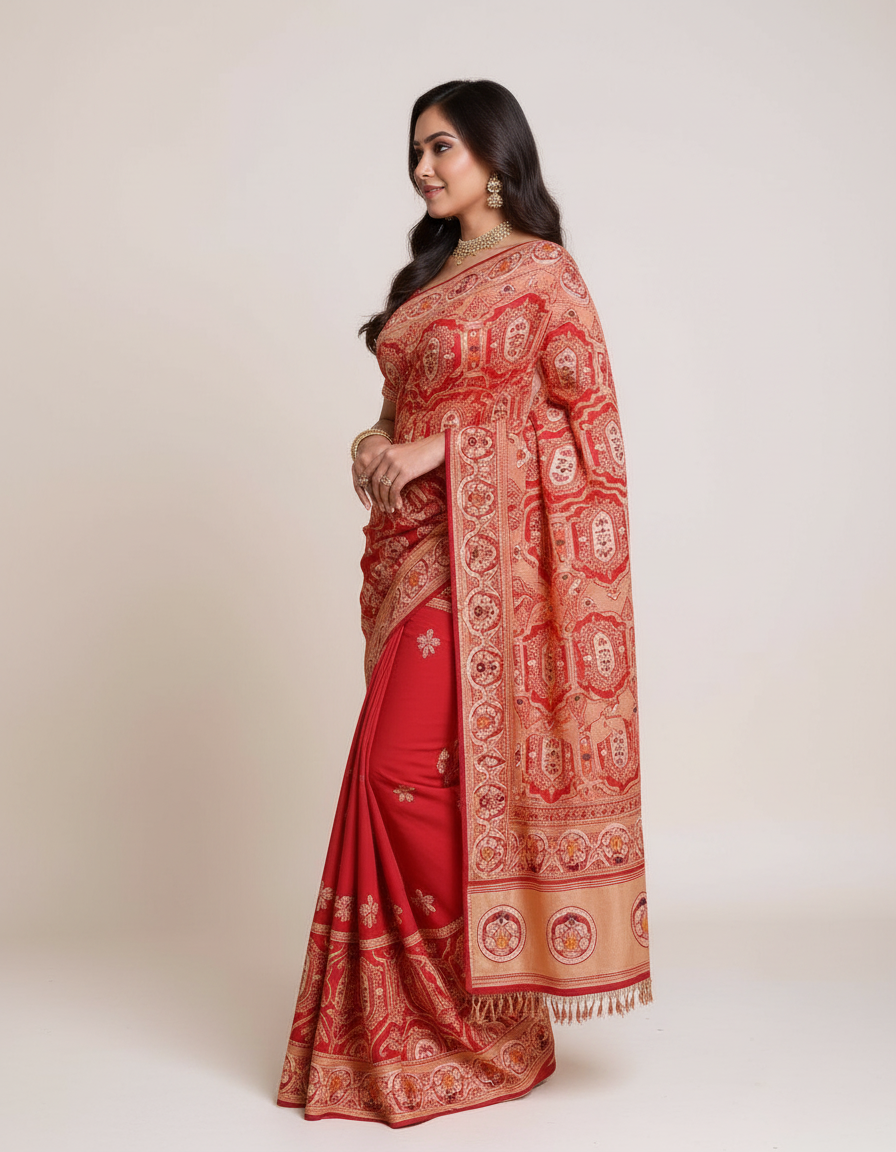 Elegant Jacquard Silk Saree – Timeless Floral Weaves in Rich Multicolours view 2